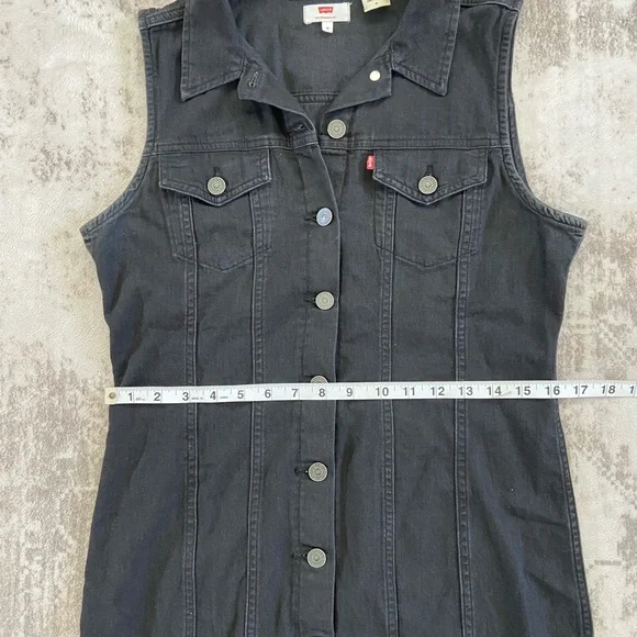LEVI'S “Aubrey” Black Denim Sleeveless Button Front Short Dress Women’s Size M - Picture 11 of 12